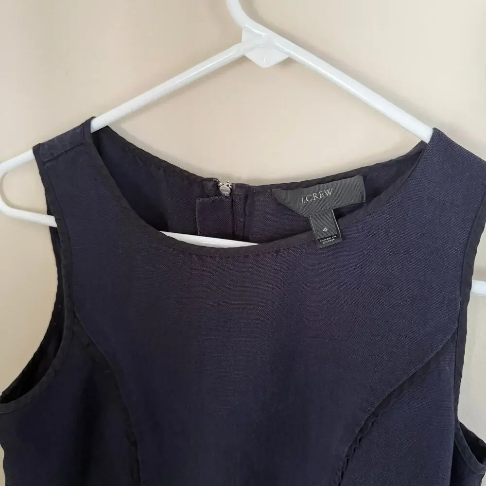J. Crew | Linen Blend Navy Blue Academia Preppy Summer Mini Dress Size Small